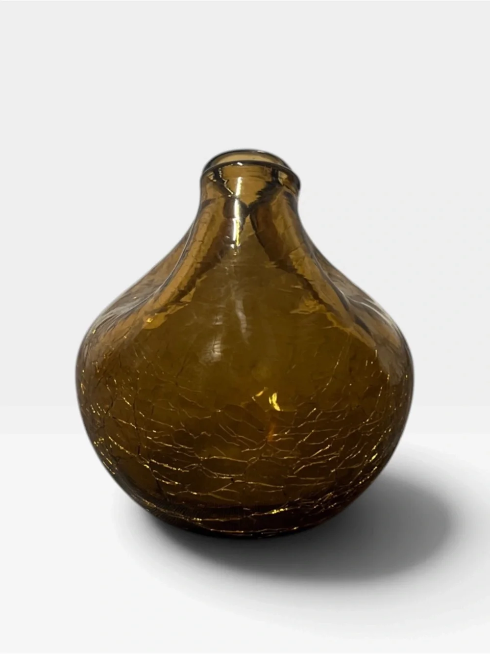 Vintage MCM Hand Blown Mini Pinch Vase Crackled Amber Art Glass